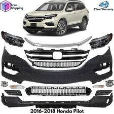 Front Bumper Cover Fascia & Head Light Assembly Kit For 2016-2018 Honda Pilot