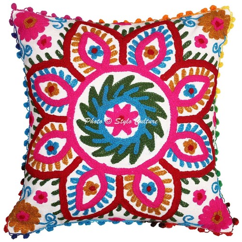 Boho Bohemian Cushion Cover Suzani Embroidered Throw Decor Pillow Cover Case - Picture 2 of 7