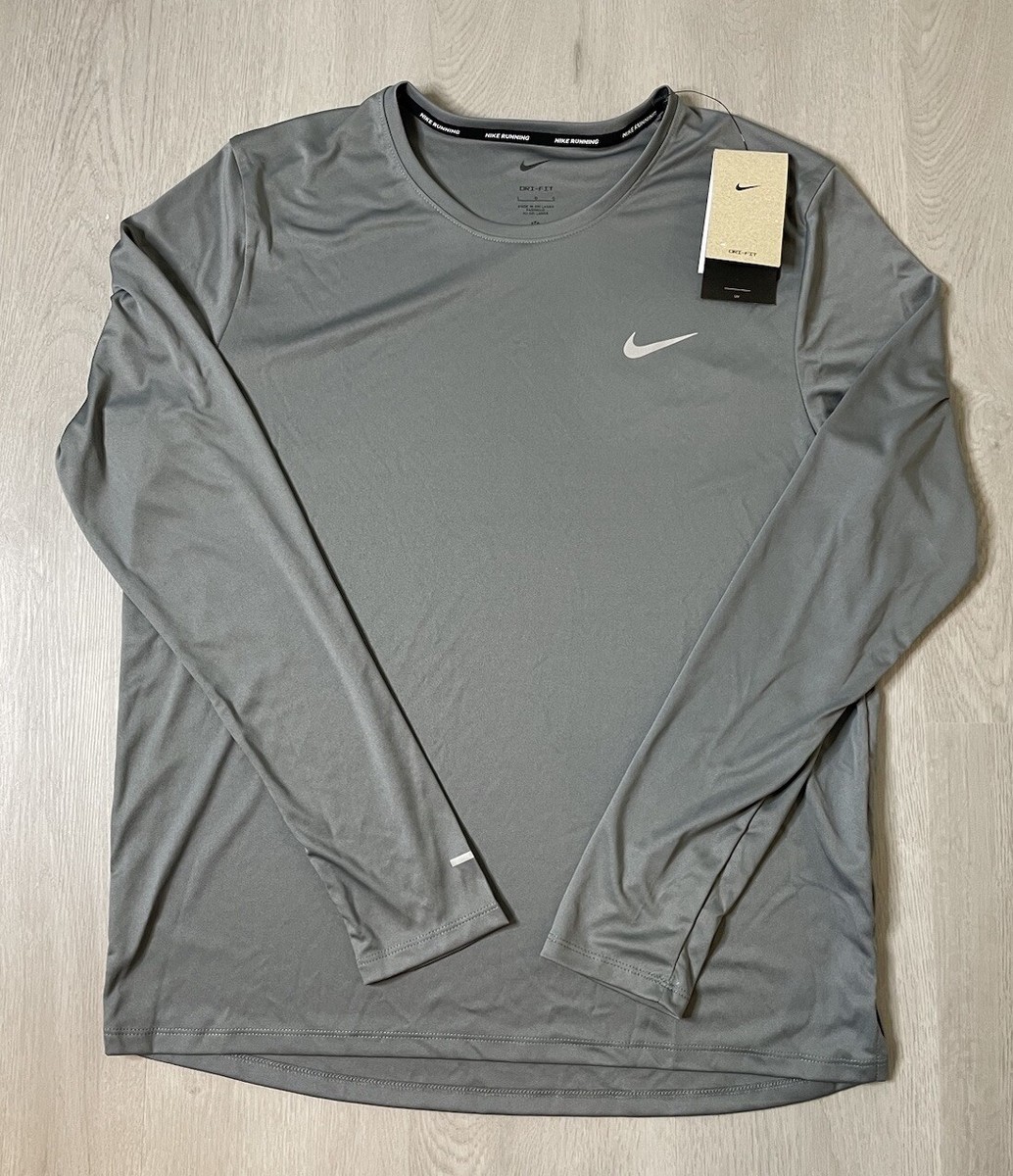 Men's Nike Miler Long Sleeve Running Top Size Large Grey NEW