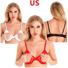 Women's 1/4 Cups Bras Self Bra Brassiere Sheer Underwire Push Up Bralette