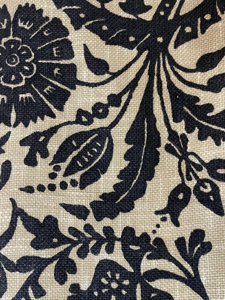 GP & J Baker Lee Jofa Giant Scroll Fabric Rayon/Ramie Black & Tan Jute 26” Sq - Image 2 of 4