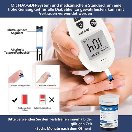 Sinocare Blutzucker-Tester Diabetes-Messgerät 100Pcs Teststreifen ohne Lanzetten - Bild 3 von 3