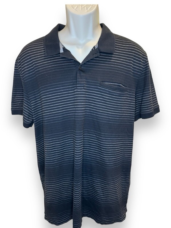 Vintage Calvin Klein Mens Polo Shirt Size XL Gray and Black Striped