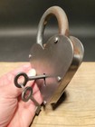 Antique Vintage Style Cast Iron Steel Heart Bridge Padlock Lock & Key  — photo 4