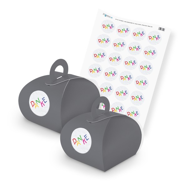 Itenga Set Kids Danke M28 24X Geschenkbox Karton Mit Griff Grau Und Sticker-image
