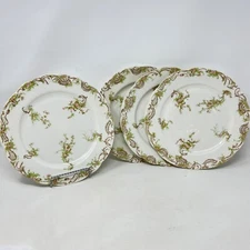 Syracuse O.P. Co.Vitrous China Plates Pink Green Floral Scalloped Edge 10" Dinne