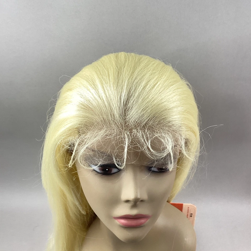 Peluca de encaje HHB-Kinky Straight 24” #613 rubia platino mezcla cabello humano 100 % Foto 2 de 4