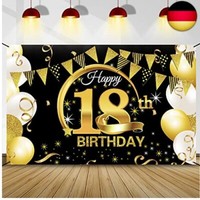 18 Geburtstag Dekoration Schwarz Gold, 18 Geburtstag Banner, 18 Geburtstag