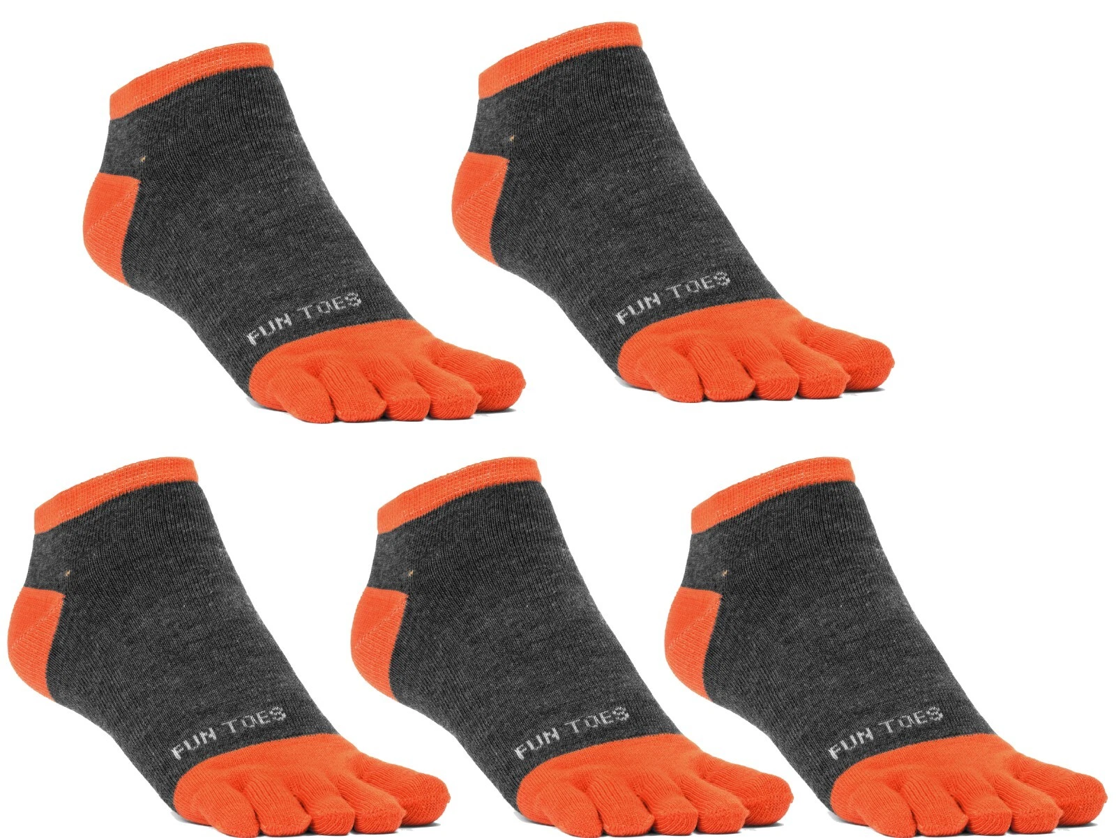 MEN Toe Socks 5 Pack For Shoe size up to 12 breathable ideal for toe shoe ORANGE
