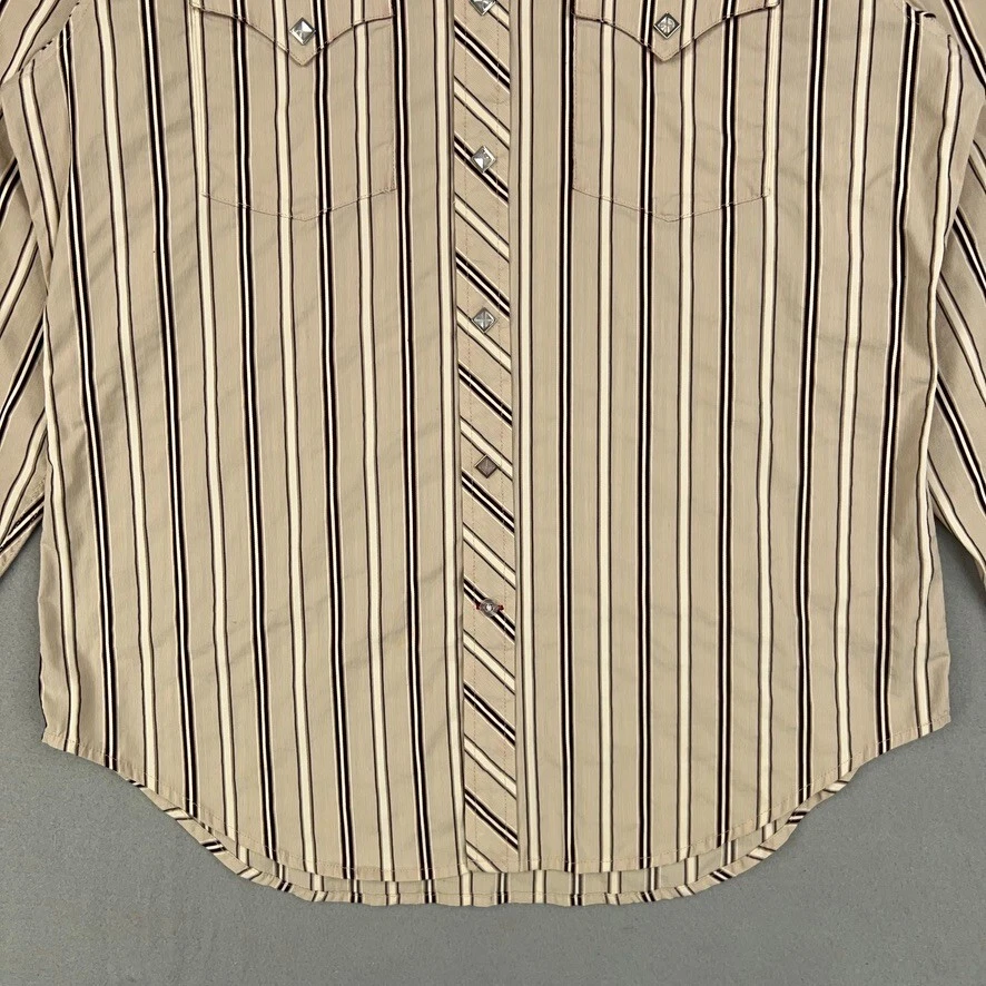 Vintage Guess Shirt Mens Large Beige Striped Stretch Diamond Snap Western 90s - Image 3 of 4
