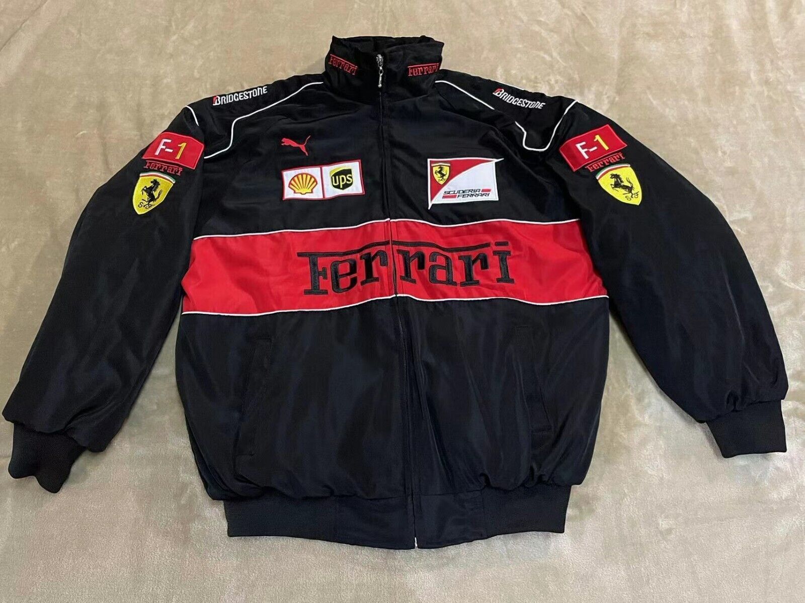 2023 Erwachsene F1 Team Racing Ferrari Jacket Black Embroidery Cotton Padded - Bild 7 von 7