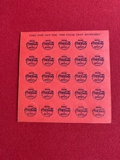 1940's, Coca-Cola, "Un-Used" Paper Drink Tokens Sheet  (Scarce / Vintage)