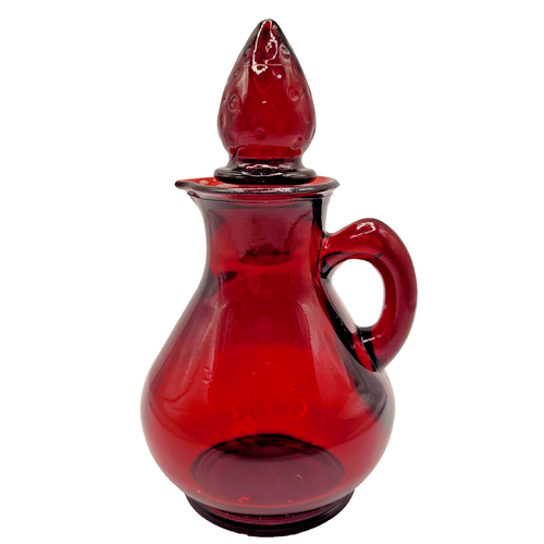 Avon RUBY RED Glass CRUET Bath Foam Vintage Bottle Strawberry Stopper 4 Ounce - Picture 5 of 16
