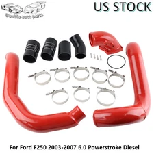 Red Turbo Intercooler Pipe & Intake Elbow Kit For Ford F250 6.0L Diesel 2003-07