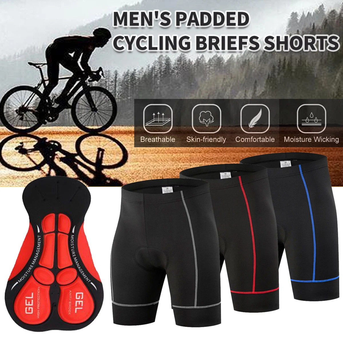 Radhose Herren Kurz Gepolstert - Fahrradhose Unterhose Gym Shorts Leichte  Sommer Laufshorts Schwarz