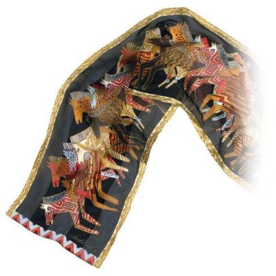 Laurel Burch Silk Scarf ''Native Horses'' Black with Sequins 12'' x 54''