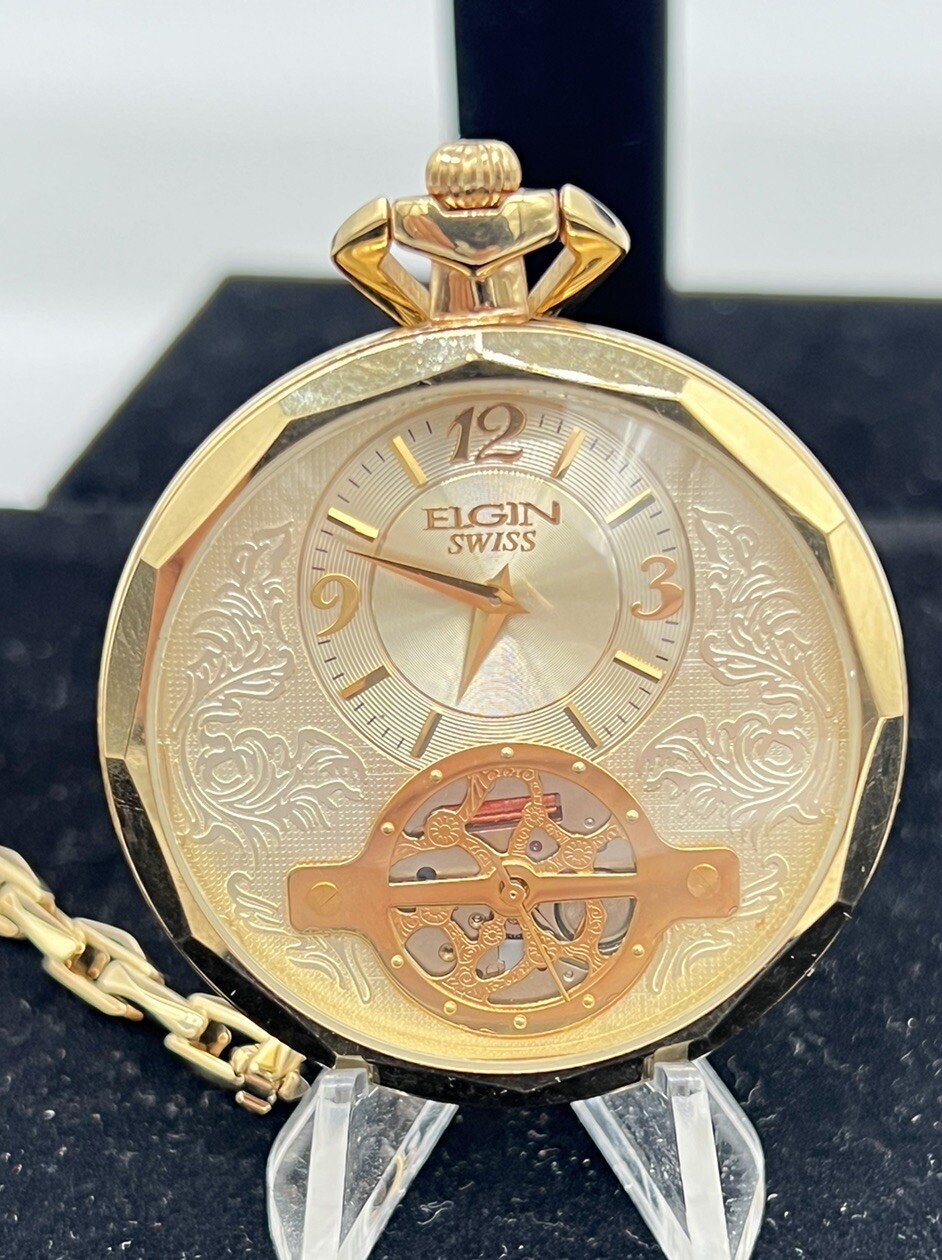 ELGIN Men's Dual Movement Pocket Watch 47MM Mono FGP001 New