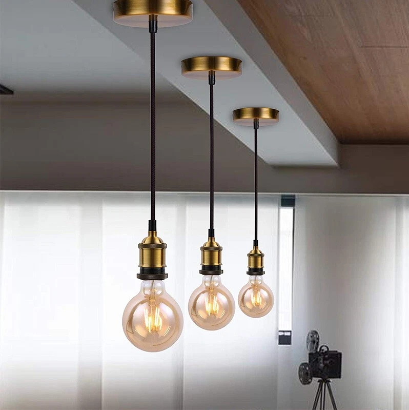 PORTALAMPADA STILE VINTAGE RETRO SOSPENSIONE PENDENTE BRONZO ORO LAMPADA E27 BAR - Immagine 3 di 4