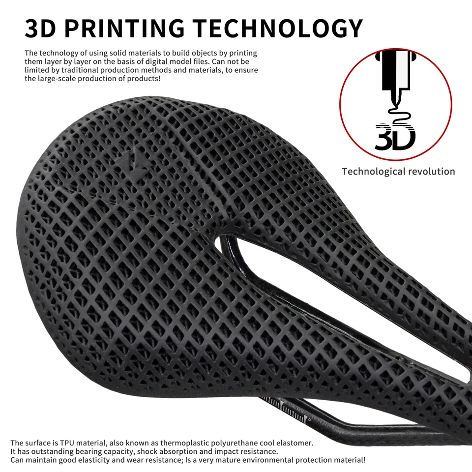 3D-gedruckter Fahrradsattel rennrad MTB Carbon mit TPU Width 143 /155mm Sättel - Bild 2 von 4