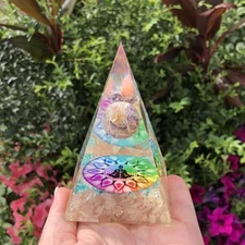 Rose Quartz Crystals Amethyst Moon in Resin Organite Orgone Pyramid