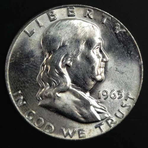 1963-D Franklin Half Dollar 90% Silver Uncirculated Brilliant Luster High Grade