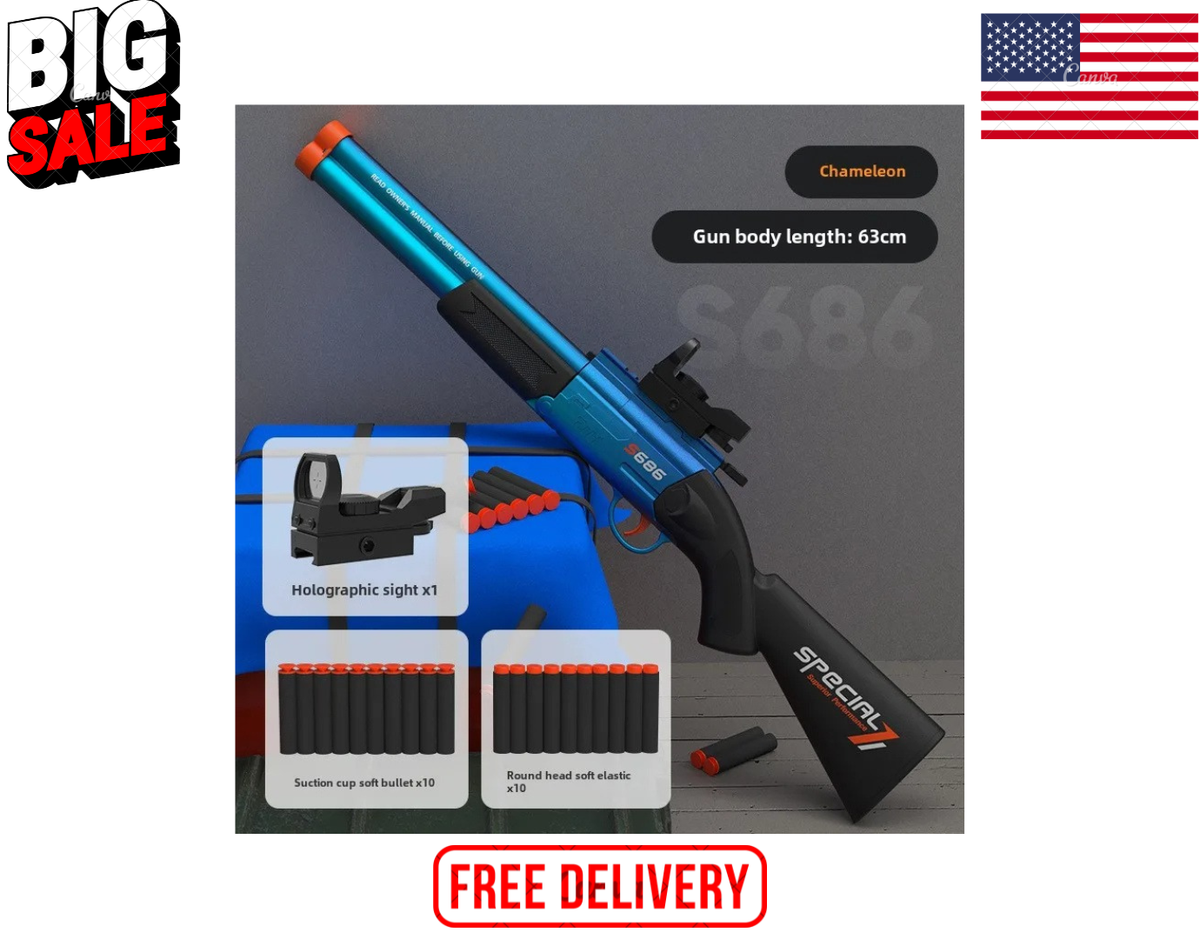 武具 sui S686 Toy Shotgun Rifle Double Barrel Soft Bullet Gun for Kids