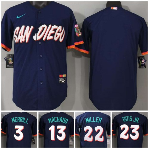 Tariffs Free! SD Padres City Connect Obsidian Cool Base Stitched Jersey.