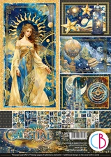 Ciao Bella CELESTIAL A4 Creative Pad 9/pkg Ephemera Cards Tags Journal