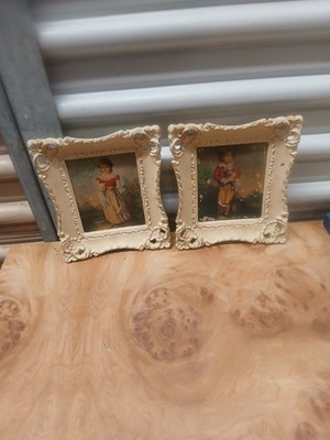 Jane Freeman Chums Girl & Cat,Master Simpson Boy & Dog, Prints in Vintage Frames