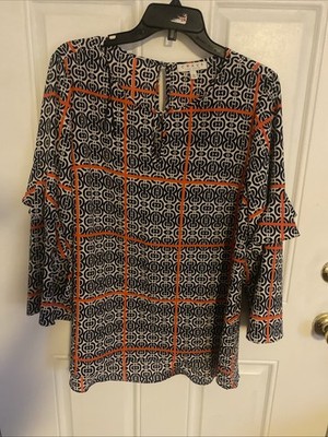 Nice Chaus New  York Geometric Orange /Navy Tunic Dress Blouse Size Large