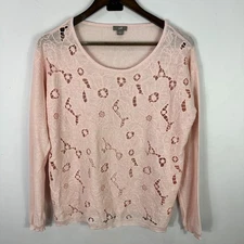 J. Jill Romantic Lace Floral Sheer Top Pink Cottage Coquette Feminine Soft Girl
