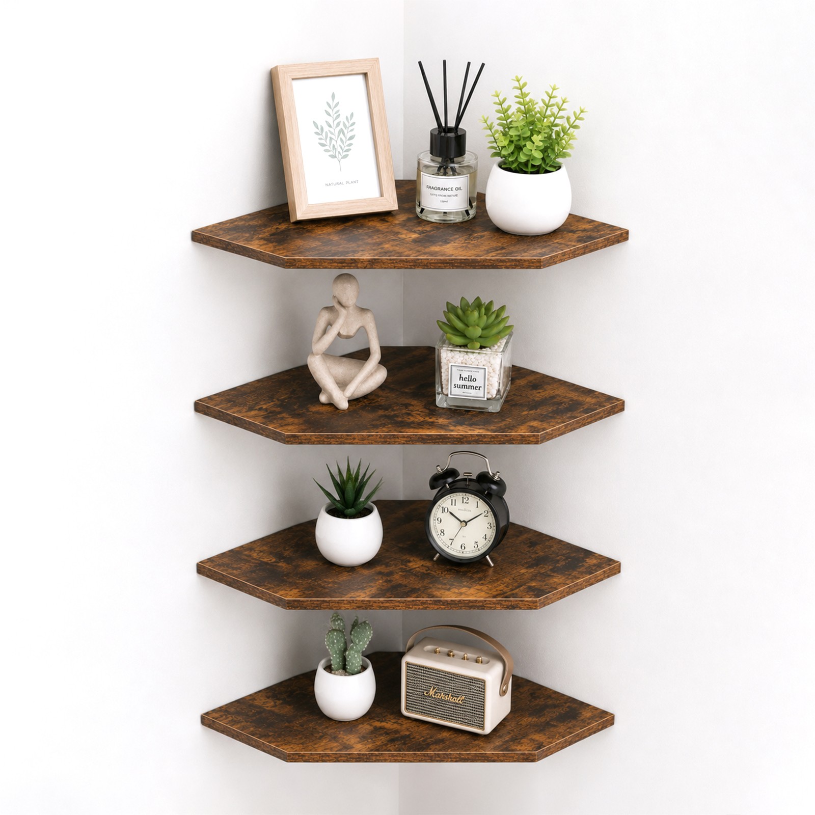 DelSol Corner Shelf Wall Mount Set of 4 Floating Corner Shelves with Cord Hole — image 8