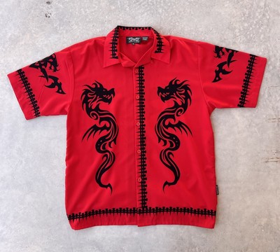 Vintage Dragonfly Shirt XL Red Button Up Dragons Y2K Goth Emo Skate Skater