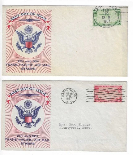 FDC's    # C21-19 , C22-19   --    WSE cachet  --  20c , 50c  China Clipper