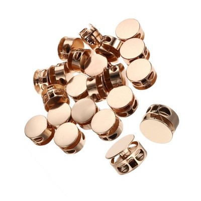 Gold Tone Cord Locks Round Double Hole Drawstring Bag Spring Toggle Stopper, 20x