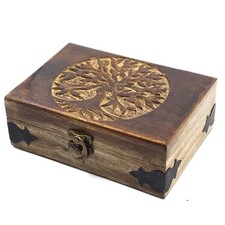 Handmade Wooden Jewelry Box with Tree of Life Engraving 7" x 5" x 2.5" Tree - 2
