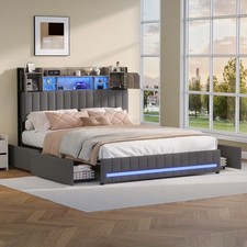 Polsterbett 160x200cm mit LED USB Doppelbett Stauraum Bettgestell mit Lattenrost
