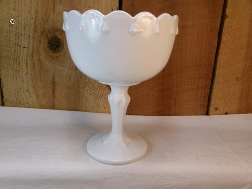 Vintage Indiana Glass Co White Milk Glass Tear Drop Pedestal Compote Candy Dish