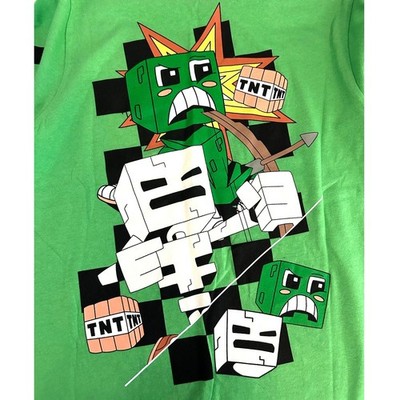 MINECRAFT Graphic Tee Front & Back NEW Green SS Cotton Size Youth L