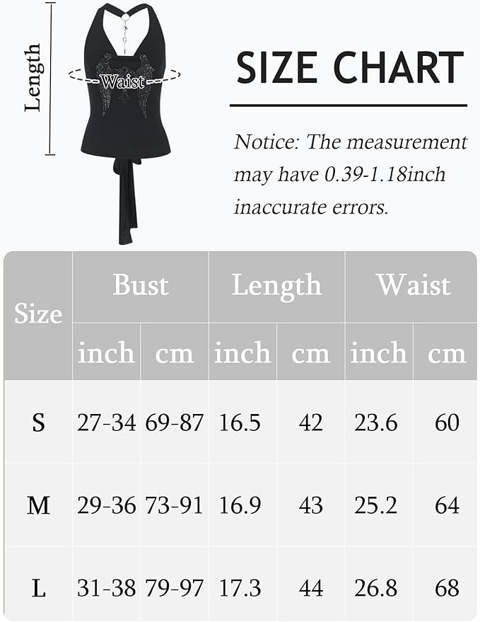 Y2K Gothic Rhinestone Angel Wing Tank Top – Emo Punk Backless Tie
