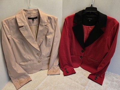 2 Sandro Studio Blazers  Womens L Dusty Rose & Red/ Blk, 2- Button  Jackets 