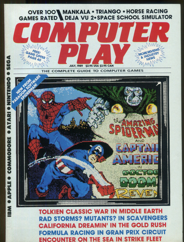 Computer Play Magazine JULY 1989 - Marvel DR DOOMS REVENGE Cover - RARE MARVEL! 