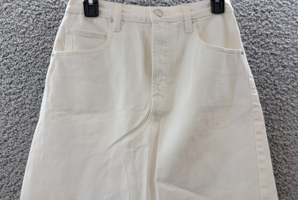 FRAME The Midaxi Denim Skirt Women's 25 Ecru Slit Raw Hem Button Zip Closure - Image 3 of 4