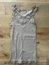 American Eagle Outfitters Oatmeal Y2K Stretch Rib Long Fitted Cami Lace Trim S