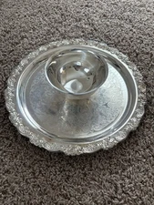 Vintage Silverplate Chip and Dip Server Oneida Chippendale Silver Tray Set