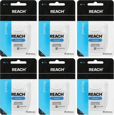 Reach Waxed Dental Floss Plaque Remover Oral Care Unflavored 55 Yard 1ct 6 Pack