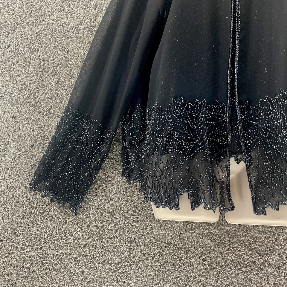 J Kara Cardigan And Tank Semi Sheer Beaded Long Sleeve Large Black Excellent - Image 3 of 4