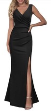 WOOSEA Womens Size Large Sleeveless V Neck Split Evening Cocktail Long Dress