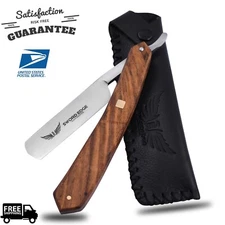 Wood Handle Straight Stainless Steel Razor Blades Barber Folding Shaving Knife