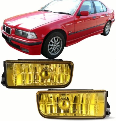 for 92-99 BMW 3 Series E36 M3 Fog Lights Bumper Yellow Lens Replace Driving Lamp